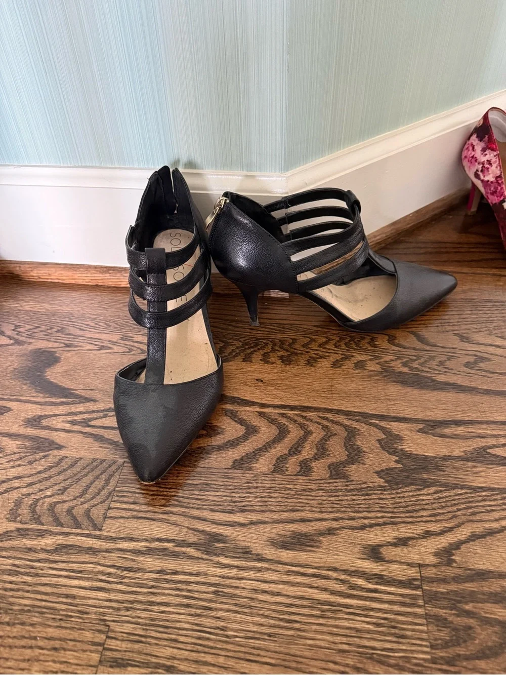 Sole Society Black Pointed-Toe Strappy Heels